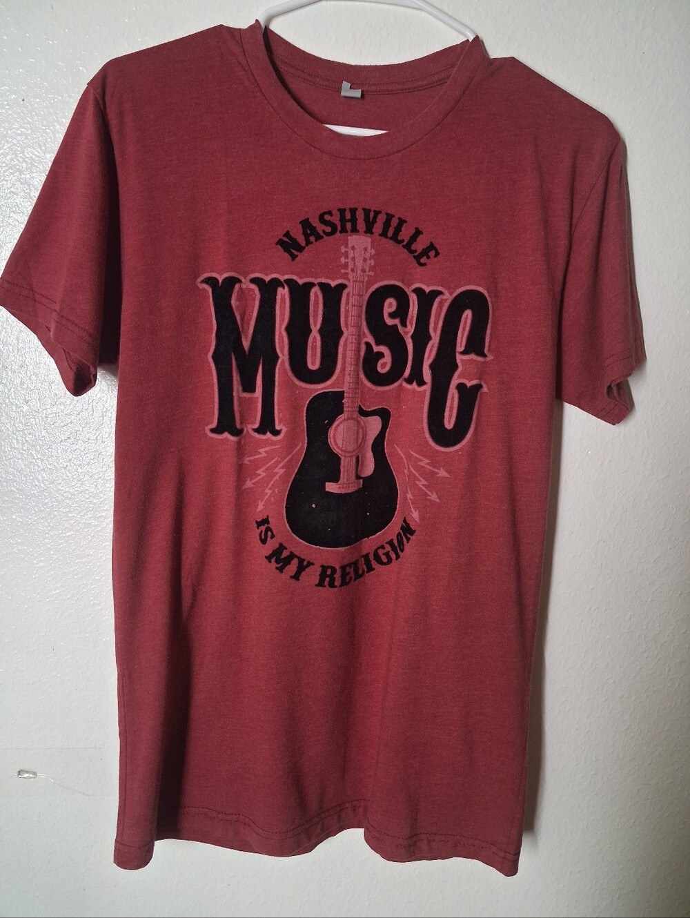 NEXT LEVEL Nashville Music Is My Religion Graphic Tee Size S Red Heathered